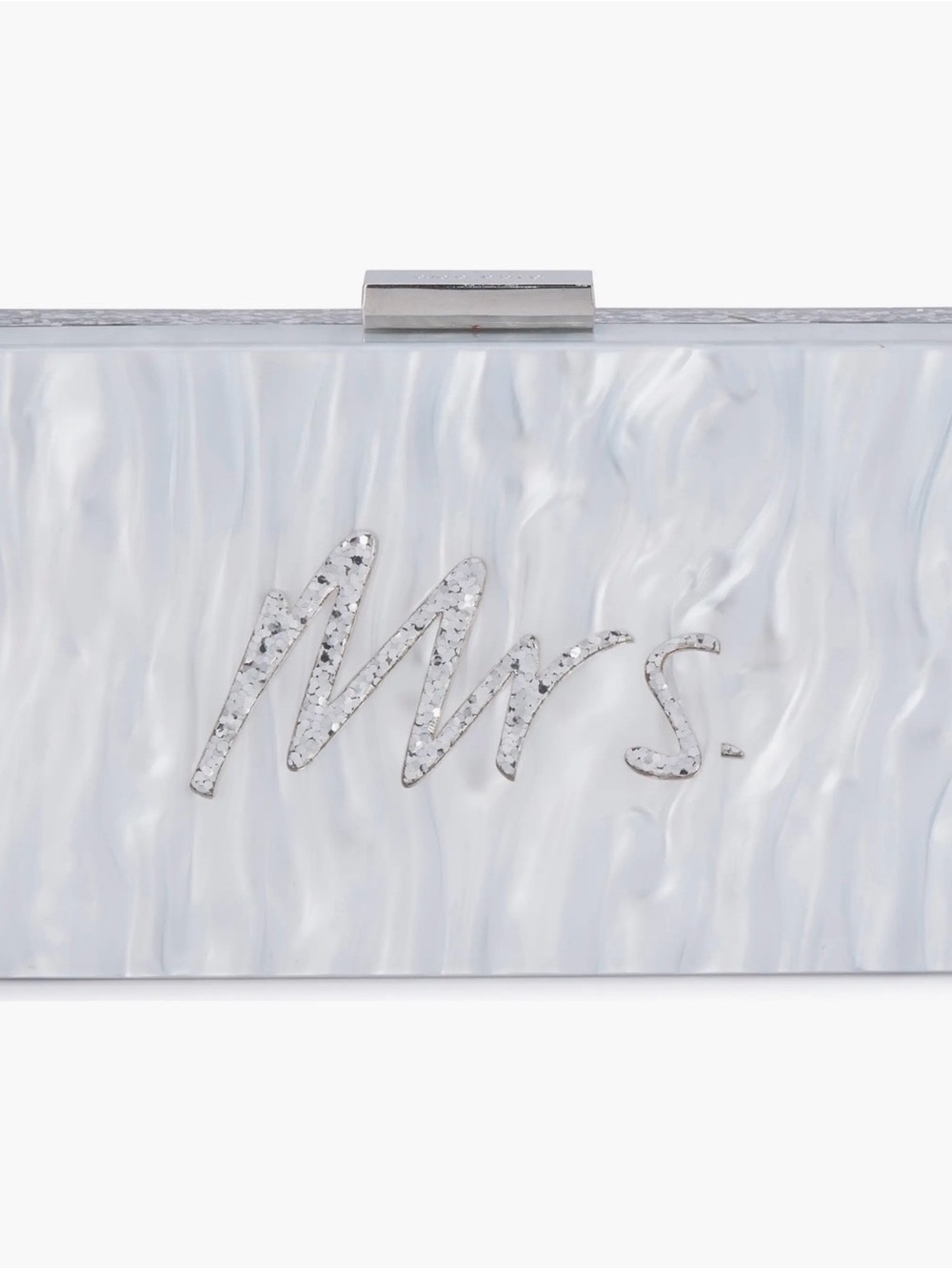 Olga Berg Pearl White 'Mrs.' Acrylic Clutch